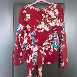 MOVING SALE - Floral Print Long Sleeve Tie Waist Blouse 🌸